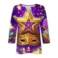 thumbnail image 5 of Mifsaly Womens Mardi Gras Shirts Diamond-Color Block 3/4 Sleeve Tops Pullover Sparkly Print Casual Blouse Funny Festival Carnival T-Shirts Spring Summer Fashion Streetwear M, 5 of 5