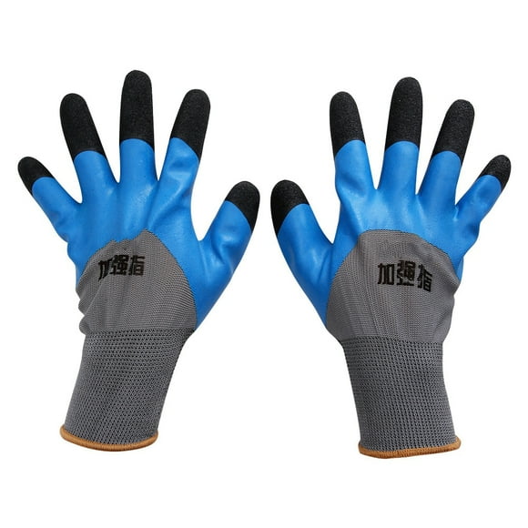 Wrinkle Safety Work Gloves - Foam Coated Nylon, Wear Resistant and Non-slip (Gray+Blue)