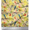 thumbnail image 1 of Soimoi Yellow Cotton Voile Fabric Floral,Parrot & Hummingbird Bird Print Sewing Fabric BTY 56 Inch Wide, 1 of 1