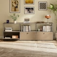 thumbnail image 4 of Cottinch 2-Tier Accent Cabinet,Metal Storage Cabinets with 3 Doors,Open Shelf,Freestanding Organizer for Living Room,Brown, 4 of 8