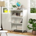 thumbnail image 3 of Giantex 4-Tier Kitchen Storage Cabinet, Freestanding Microwaves Rack, Mobile Folding Kitchen Bakers Rack w/Universal Wheels & Flip-Up PC Doors, 3 of 10