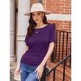 thumbnail image 2 of Weardear Womens Ruched Tops Dolman Short Sleeve Shirts Casual T Shirts Boat Neck Summer Off Shoulder Batwing Tops, 2 of 6