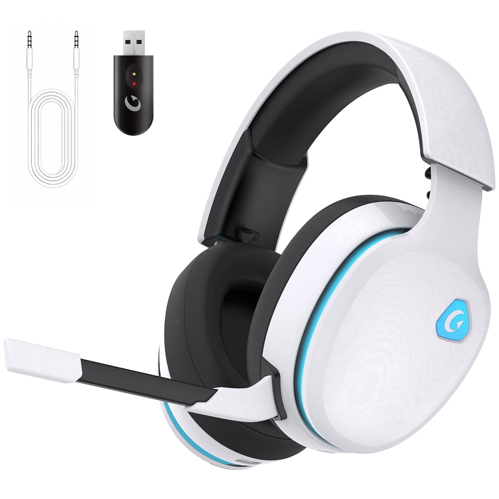 AOC Wireless Gaming Headset for PS5, PC,Switch,Mac with Bluetooth 5.3, 2.4GHz USB Gaming Headphones with Mic, 3.5mm Wired Mode for Xbox Series, White