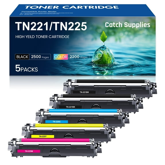 TN221 TN225 Toner Cartridge Replacement Compatible for Brother TN221 TN225 Toner to Use with MFC-9130CW HL-3170CDW HL-3180CDW MFC-9340CDW MFC-9330CDW (Black Cyan Magenta Yellow,5 Pack)