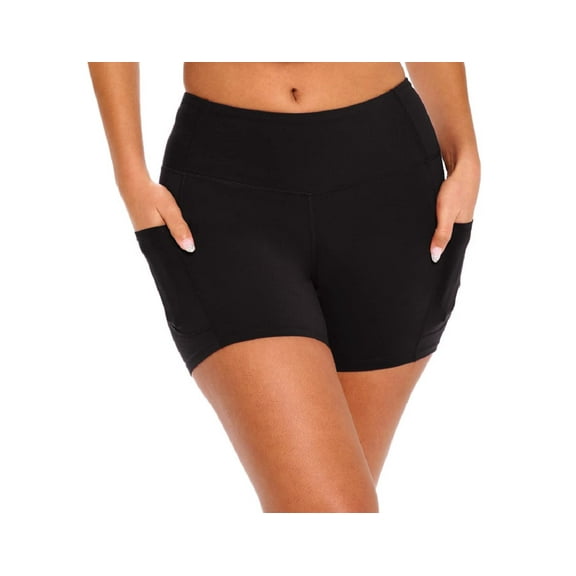 Natural Uniforms Women's High Waist Yoga Shorts Tummy Control with Deep Pockets (X-Small, Black)