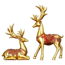 2 Pcs Christmas Reindeer Figurines Small Resin Standing Sitting Deer Statues Mini Reindeer Christmas Table Decorations for Home Indoor Xmas Holiday Rustic Decor