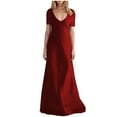 thumbnail image 3 of LLYwey Plus Size Maxi Dresses for Women 2025 Wedding Guest Long Dresses Casual Summer Solid Color V-Neck Short Sleeve Sundress, I-48, Wine, 5XL, 3 of 7
