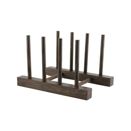 

Wooden Tea Tray Holder Wooden Chicken Wing Storage Rack Organizer for Dish Plate Bakeware Fruit Plate Bracket -3 Grids