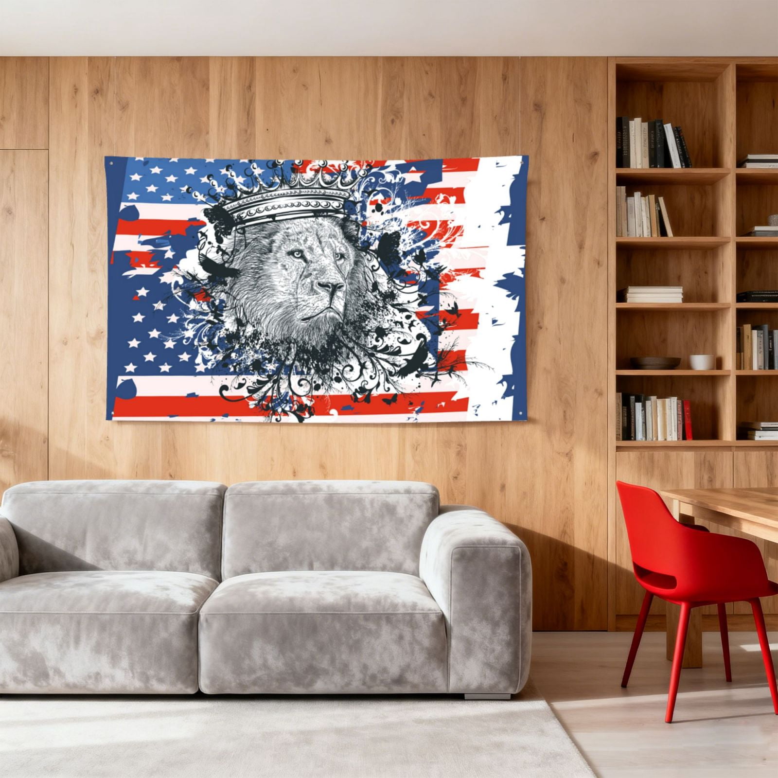 Lion USA Flag Four Hole Decorated Banner Flag for Garden Yard Home Decoration Indoor Outdoor 4x6 Ft