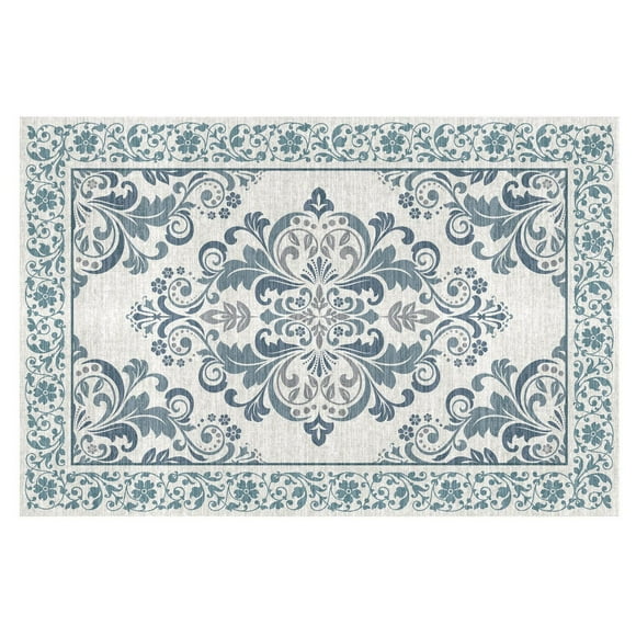 Tapis d’appoint lavable bleu Kiana de 2 pi x 3 pi
