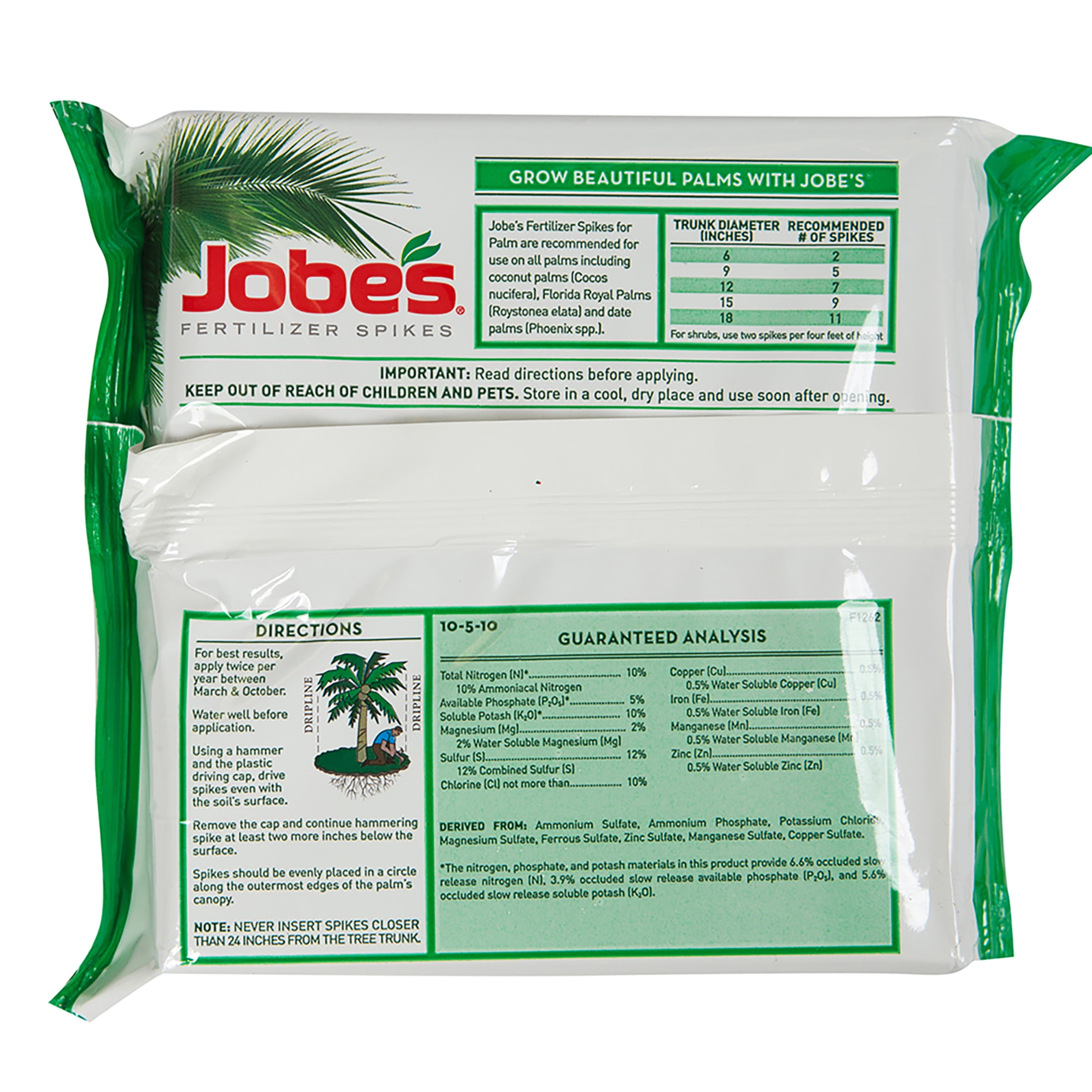 (2 pack) Jobe's Slow Release Palm Tree and Plant Fertilizer Spikes, 5 Count