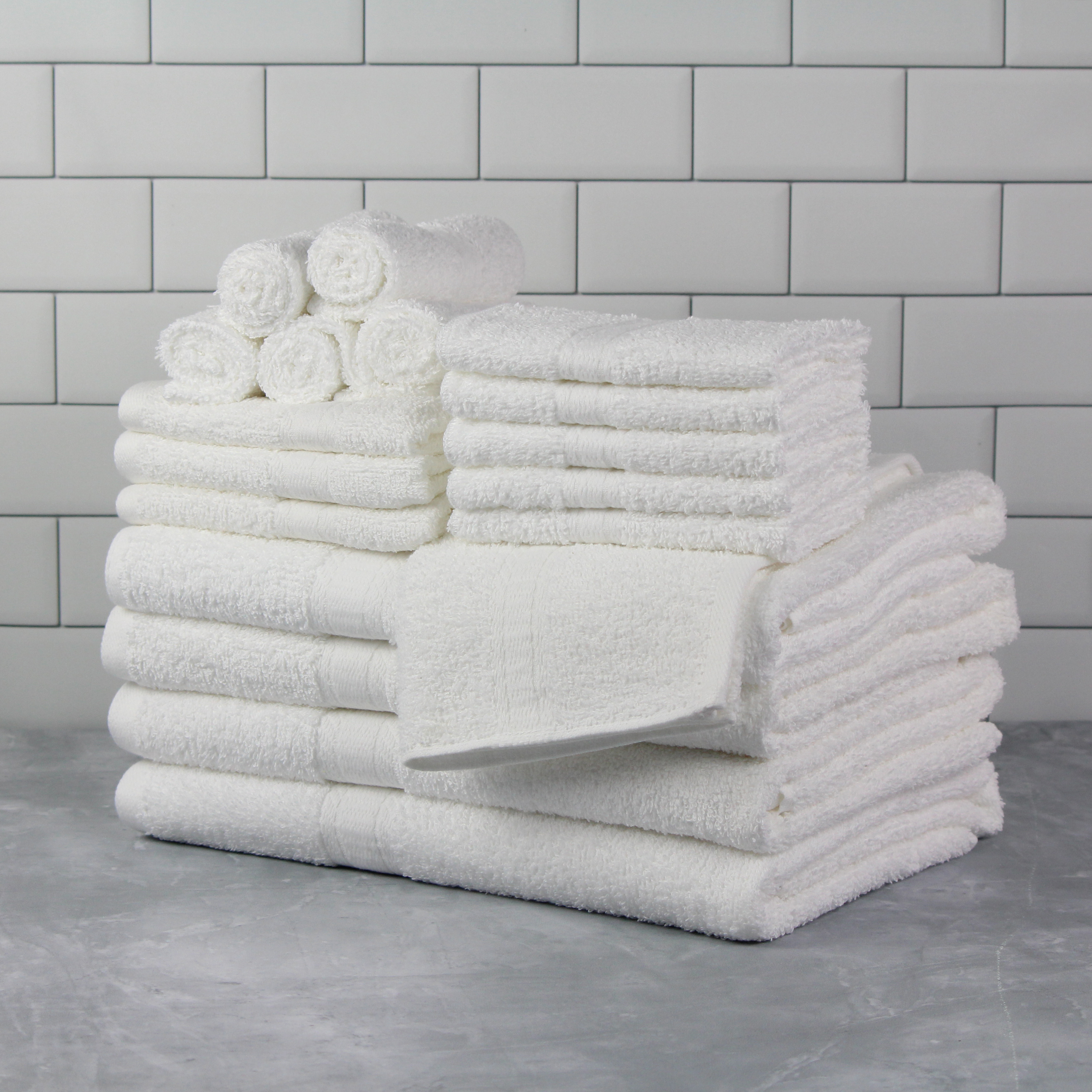 Mainstays Basic Solid 18-Piece Bath Towel Set Collection, White - image 2 of 10