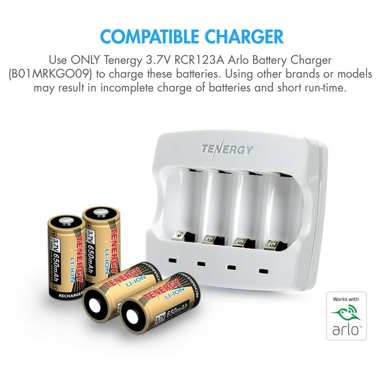 Tenergy Rechargeable Lithium RCR123A Batteries Charger for Arlo - Main Image