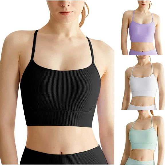 Elainilye Fashion Cotton Sports Bras for Women Fitness Running Shockproof Sports Bra Yoga Tank Top Seamless Sports Bra,Black