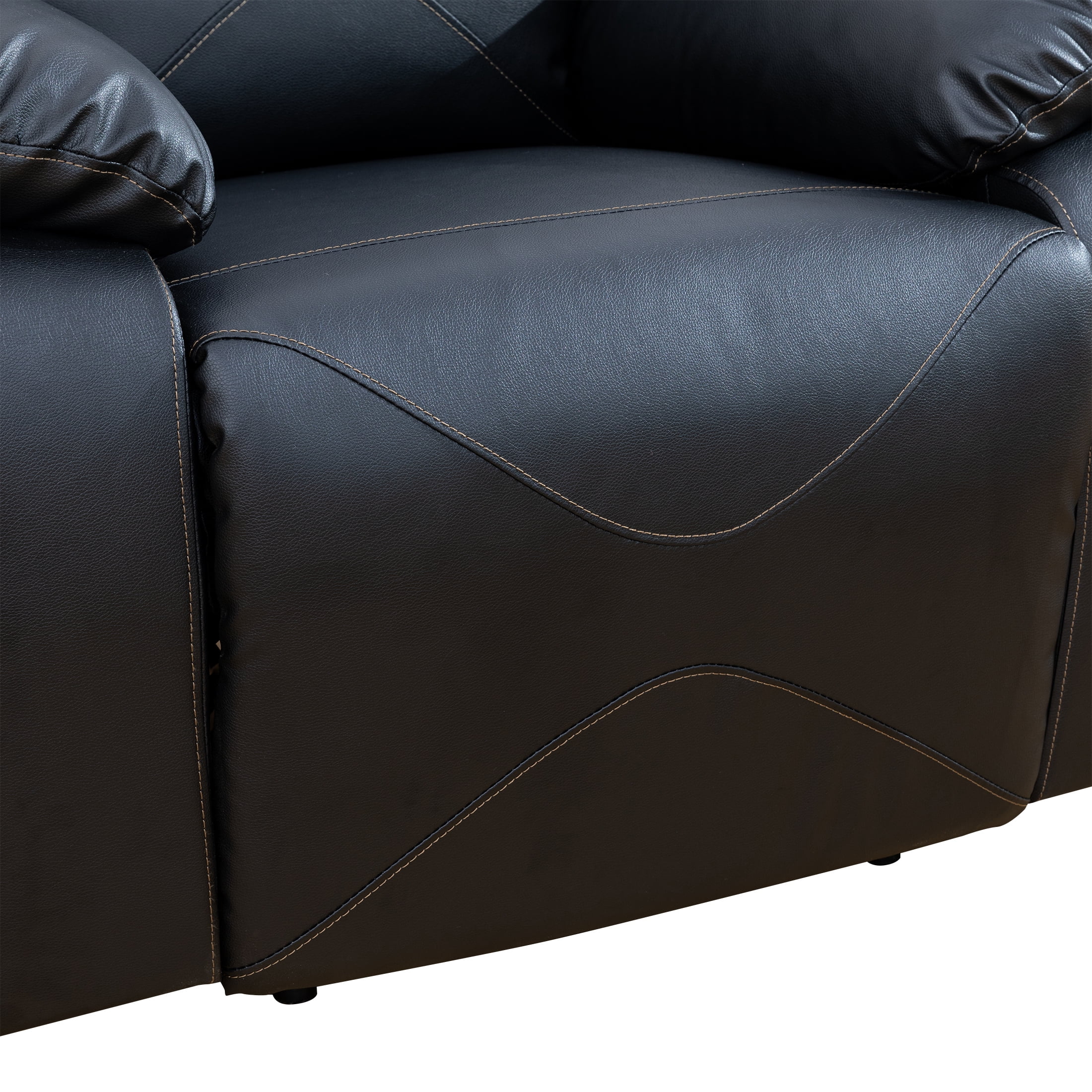 AUKFA 3 Seats Recliner Sofa Chair, Home Theater Sofa with Flipped Backrest and Cupholder, Black