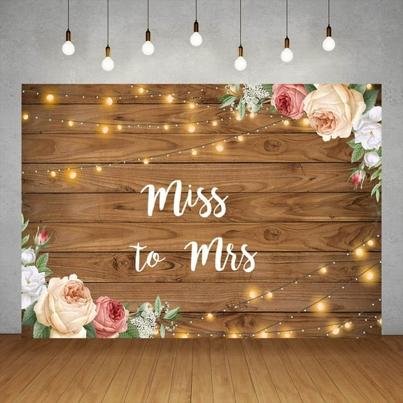 Brown Wood Floor Flower Wall Photography Backdrop Baby Shower Bridal Wedding Custom Name Background for Birthday Party Banner