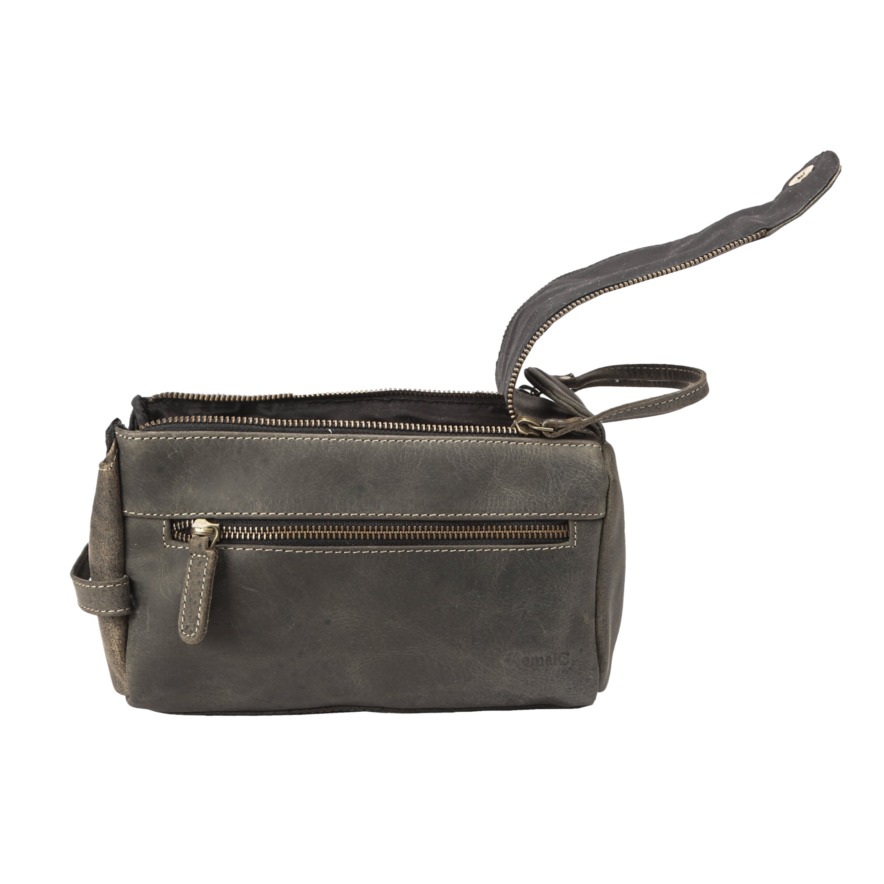 Genuine Buffalo Leather Travel Toiletry Bag for Men & Women – Unisex Dopp Kit in Charcoal Black