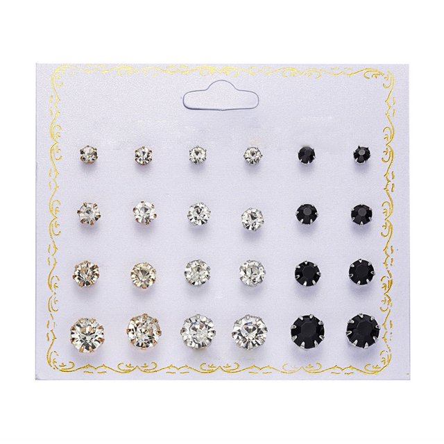 ziyahi 12 Pairs Rhinestones Girls Earring Set Crystal Ear Stud Earrings Multiple styles No.03 s