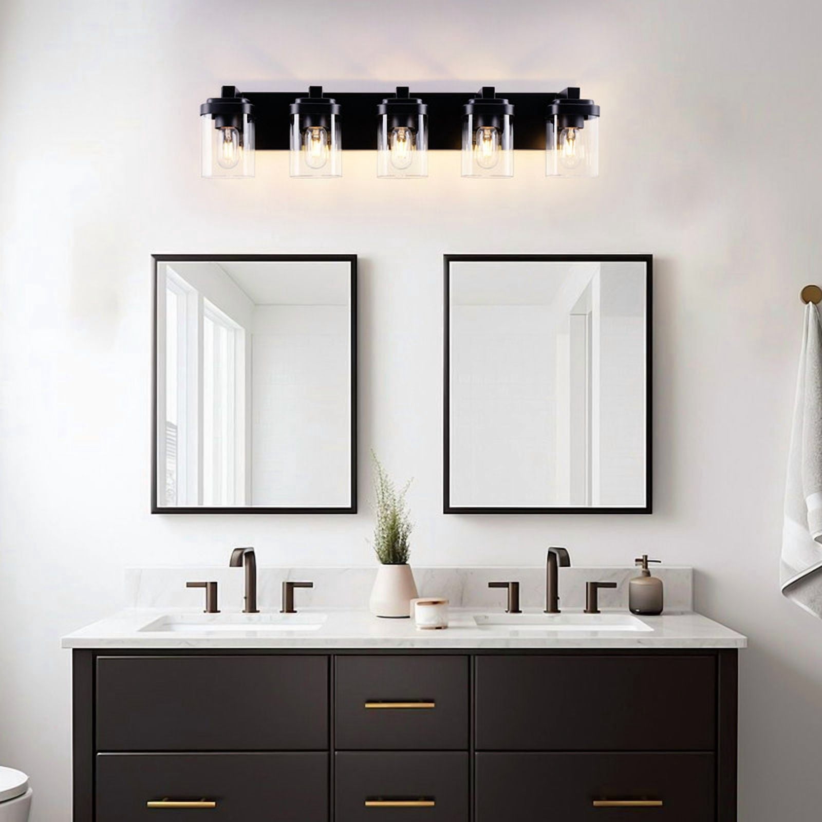 TICOZE 31 Inch 5 Light Matte Black Bathroom Vanity Light with Clear Glass Shade Vanity Light Fixtures Over Mirror for Bedroom, Living Room, Hallway (No Bulbs Included)