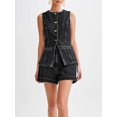 thumbnail image 5 of Women's Denim 2 Piece Set Casual Business Sleeveless Jean Blazer Vest Tops and Shorts Outfit Tracksuits, 5 of 7