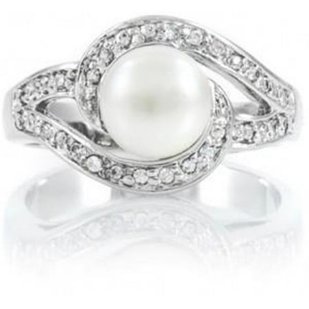 Harry Chad Enterprises 31557 0.40 CT White Gold Jewelry Round Diamond Pearl Wedding Ring