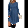 thumbnail image 1 of Vestido de Larga para Mujer, Cuello Redondo, Cintura Alta, Túnica con Bolsillos Azul XXL, 1 of 6