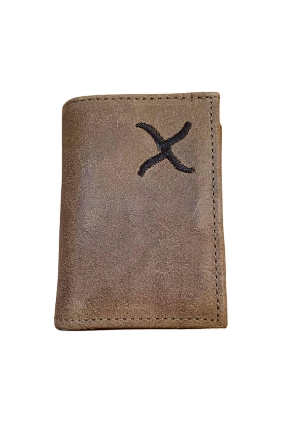 Mens Distressed Leather Trifold Wallet (Brown/Black)