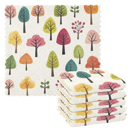 

6 Pieces of Kitchen Towels 11x11Inch Kitchen Dish Cloths Kitchen Dish Towels Reuseable Cleaning Cloths Cartoon Color Cute Little Tree
