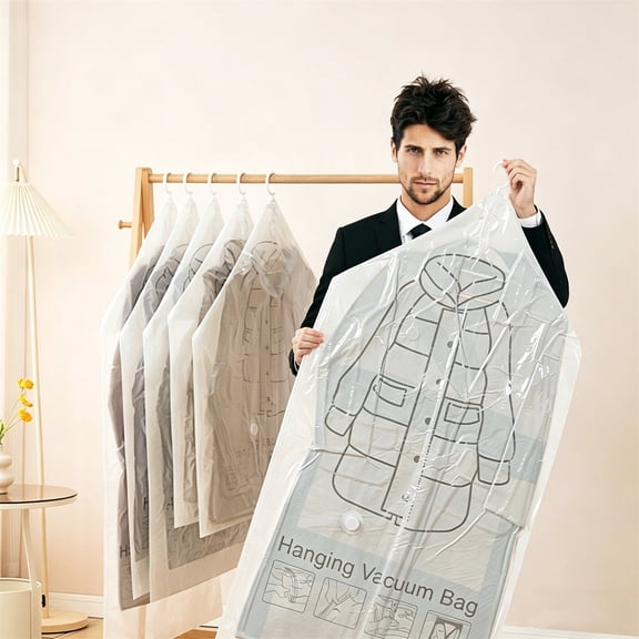 Hanging Vacuum Storage Bags for Clothes, Clear Garment Organizer Set