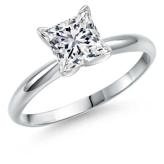 Gem Stone King 14K White Gold IGI Certified Lab Grown Diamond Solitaire Ring for Women | 1 Ct Princess Cut | E-F Color | VS1-VS2 Clarity | Available in Size 5, 6, 7, 8, 9