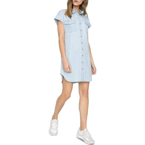 Sanctuary Womens Sunset Denim Short Sleeve Shirtdress Blue L