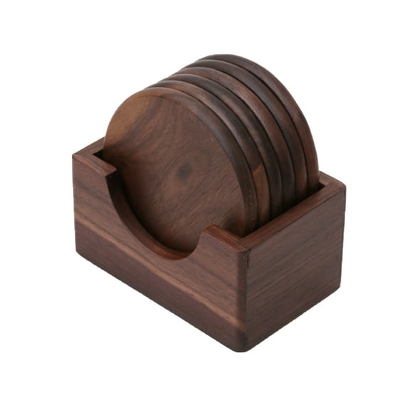 PAMINGONO 6PCS Set Wood Drink Coasters Simple Design Heat-Resistant Mats for Coffee Tables Home Office Party