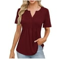 thumbnail image 1 of Camisas de Manga Corta para las Mujeres Casual Color Sólido Plisado V-Cuello Blusas, Moda Verano Top para Diario Y Fiesta, 1 of 7