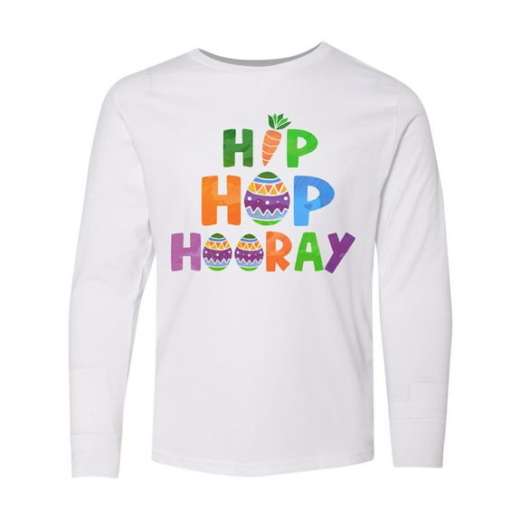 Inktastic Easter Hip Hop Hooray with Eggs and Carrot Long Sleeve Youth T-Shirt