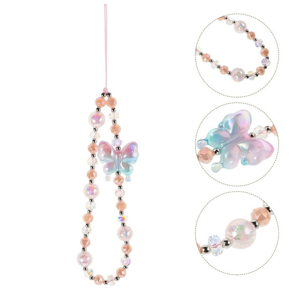 FRCOLOR Colorful Beaded Lanyard Butterfly Cellphone Charm Decoration Cute Mobile Phone Chain Telephone Keychain Charm For Phone Case Accessories