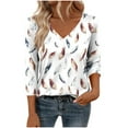 thumbnail image 3 of Fengqque Women's 3/4 Length Sleeve Tops Feather Print V Neck Blouses Business Work Casual Tunic Shirts White-F M(M), 3 of 6