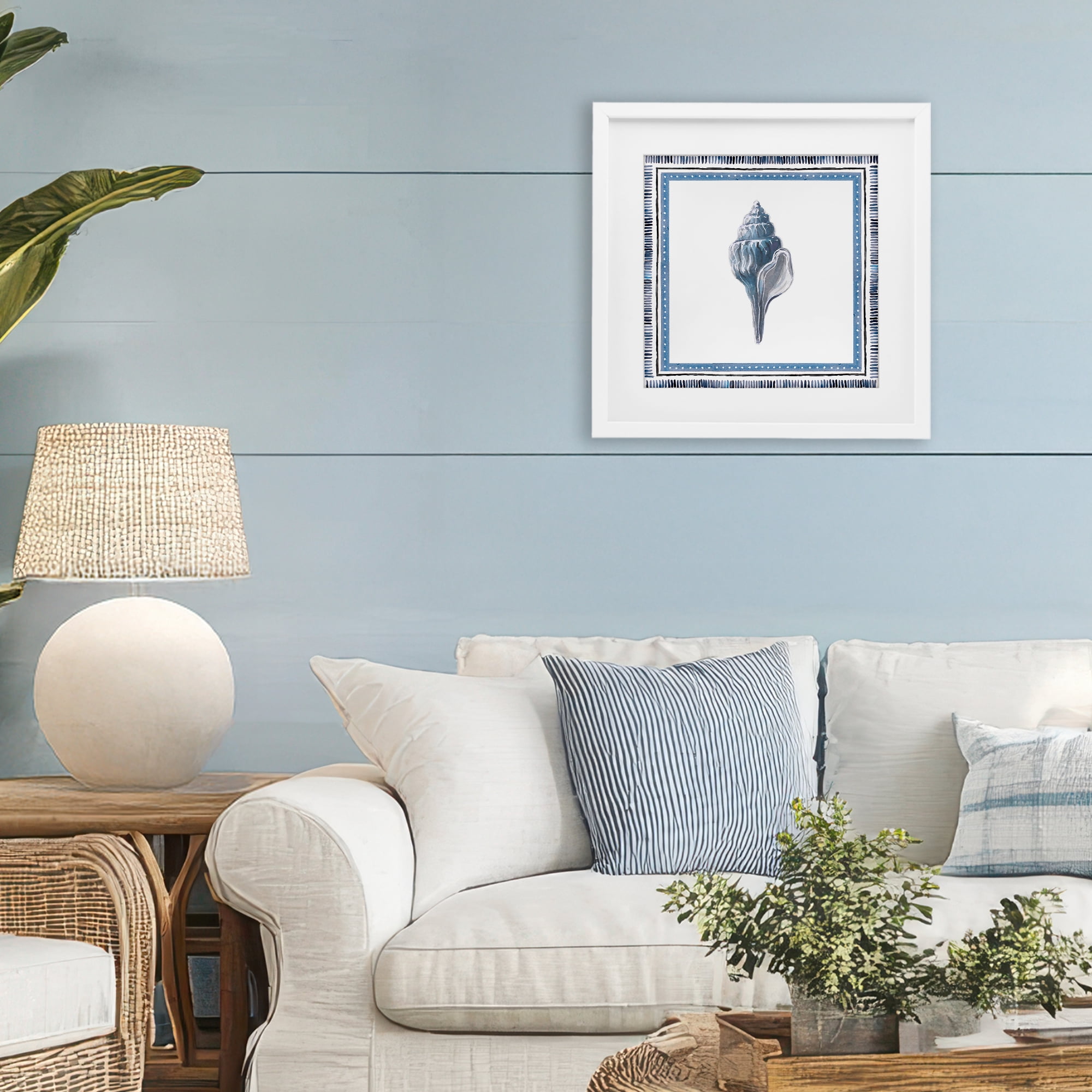 Stupell Industries Soft Blue Conch Shell White Framed Print Under Glass, design by Lanie Loreth