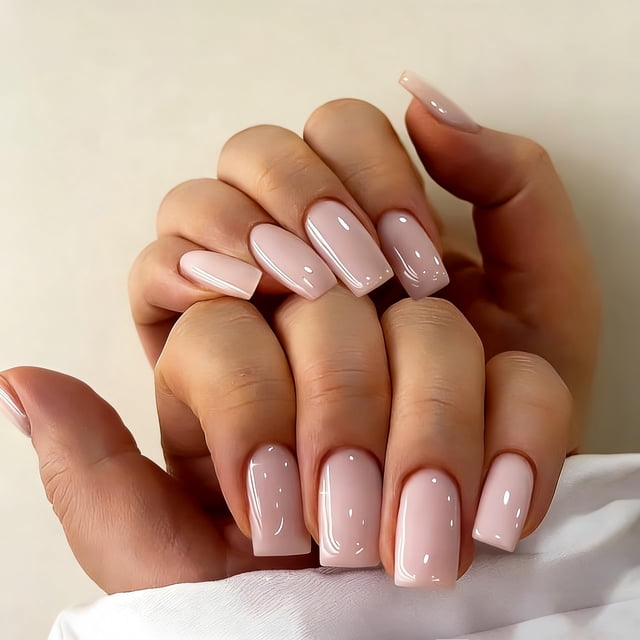 Set de uñas postizas adhesivas JOYVVEW, cuadradas medianas, rosa, 28 piezas