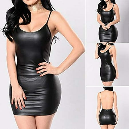 

QWERTYU Teddy Sexy Sleepwear for Women See Through Nightgown Babydoll Leather V Neck Chemise Black S