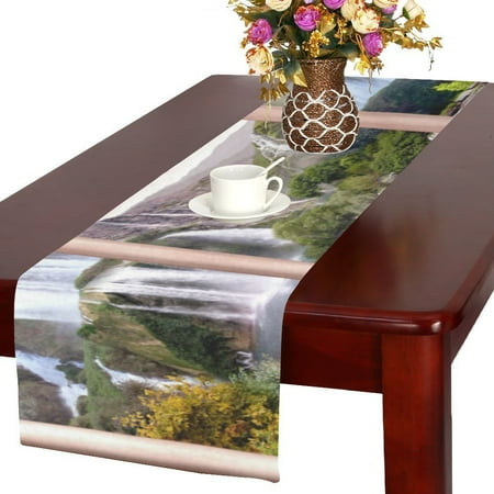 

MYPOP Beautiful view of the waterfall Cotton Linen Table Runner 14x72 inches