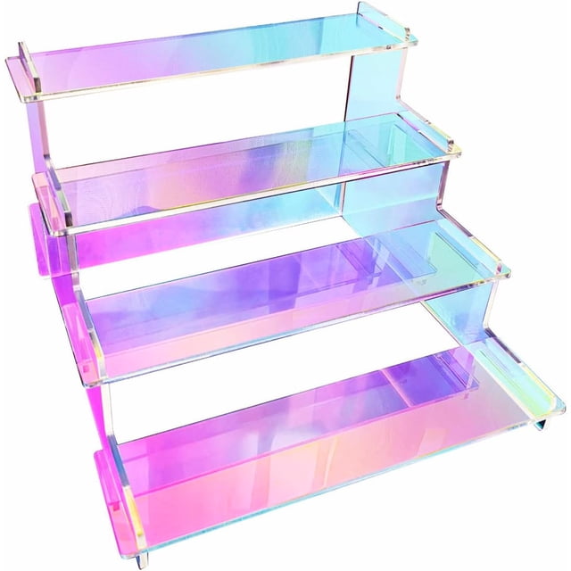 RICIPUSO Acrylic Iridescent Riser Display Stand - 4 Tier Perfume Stand Organizer, 9" Cupcake Stand, Display Stand for Funko Pop Figure, Iridescent Decor Dsiplay, Risers for Display