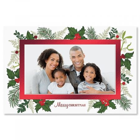 Photo Of Christmas Deluxe Holly Photo Sleeve Christmas Cards- Set of 18 Holiday Greeting Cards ()