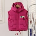 thumbnail image 4 of Puffer Vest for Kids Foldable Hooded Zip Up Logo Print Padded Girls Coat Boys Sleeveless Shirt with Pockets(4 Years 120,Hot Pink), 4 of 5