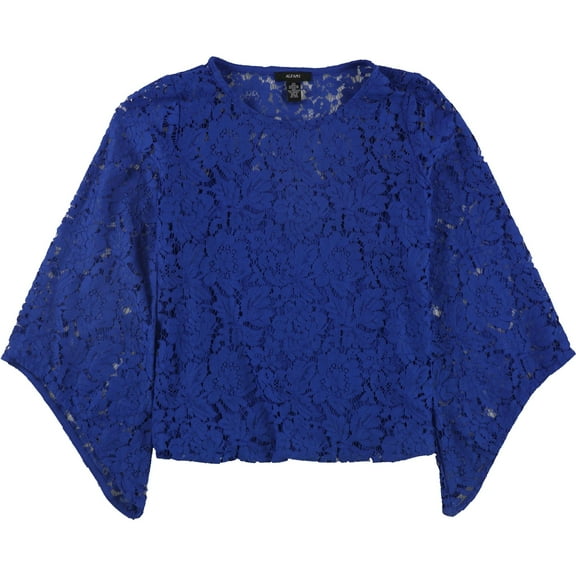 Alfani Womens Lace Knit Blouse, Blue, X-Small