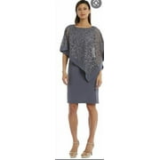 R&M Richards Short Metallic Lace Petite Dress, Charcoal, 10P