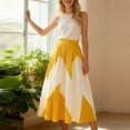 thumbnail image 3 of Womens Color Block Pleated Maxi Skirt High Waist A-Line Flowy Elegant Long Skirts Yellow M, 3 of 5