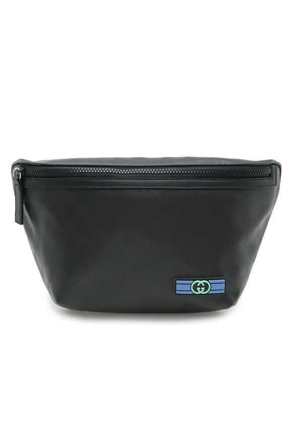 Pre-Owned GUCCI Crystal GG Belt Bag, Waist Hip Body Vinyl and Leather, Black, Blue,... (Good)