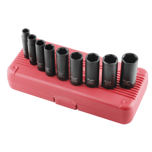 K-Tool 32200 9-pc 3/8" Drive Fractional SAE Deep Impact Socket Set