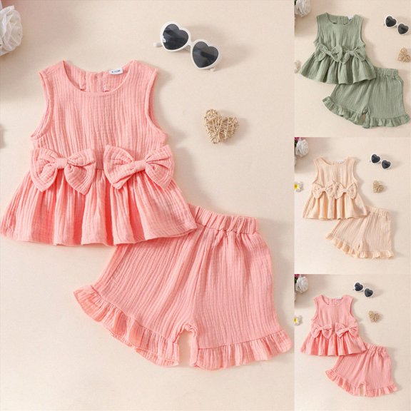 TAmten Toddler Kids Girl Summer 2Pcs Clothes 2T 3T 4T 5T Clothes Cute Ruffled Tops Dress Shorts Outfits Set Toddler Girls 2Pcs Outfits Size 2-3 Years