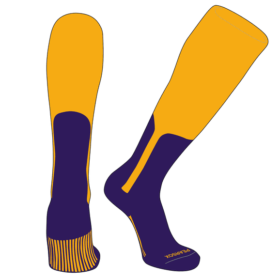 PEAR SOX OTC Baseball Softball Stirrup Socks (S, 9in) Gold, Purple (M)